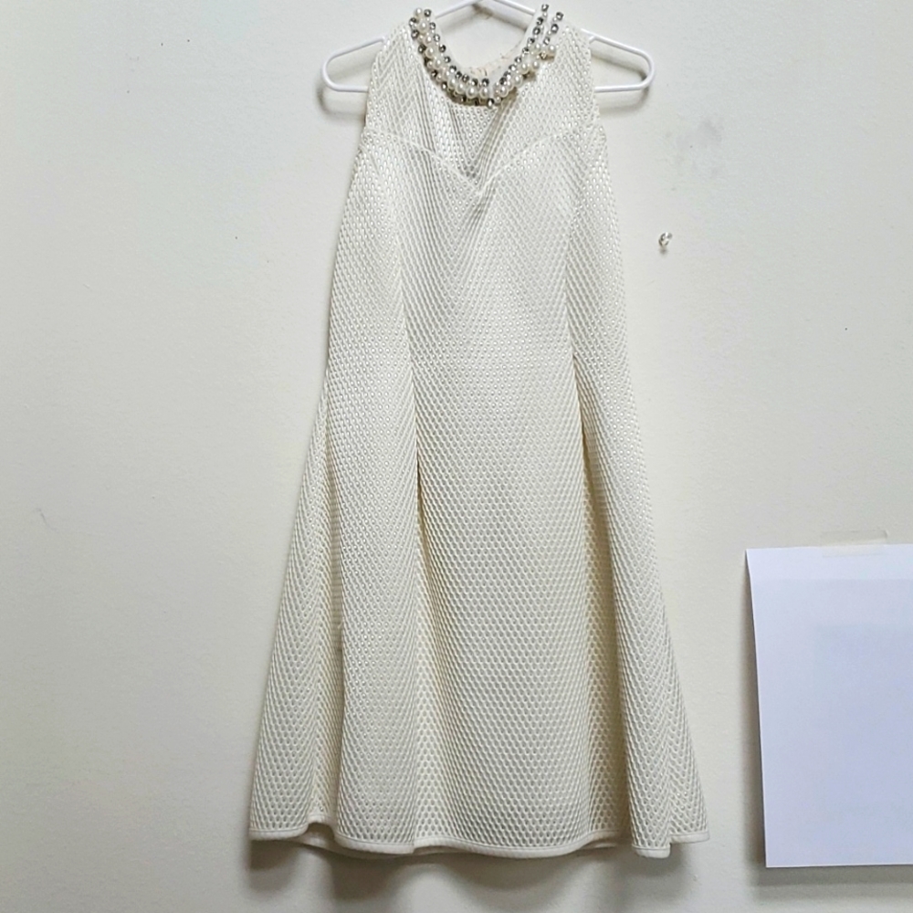 Beige dress with white pearls